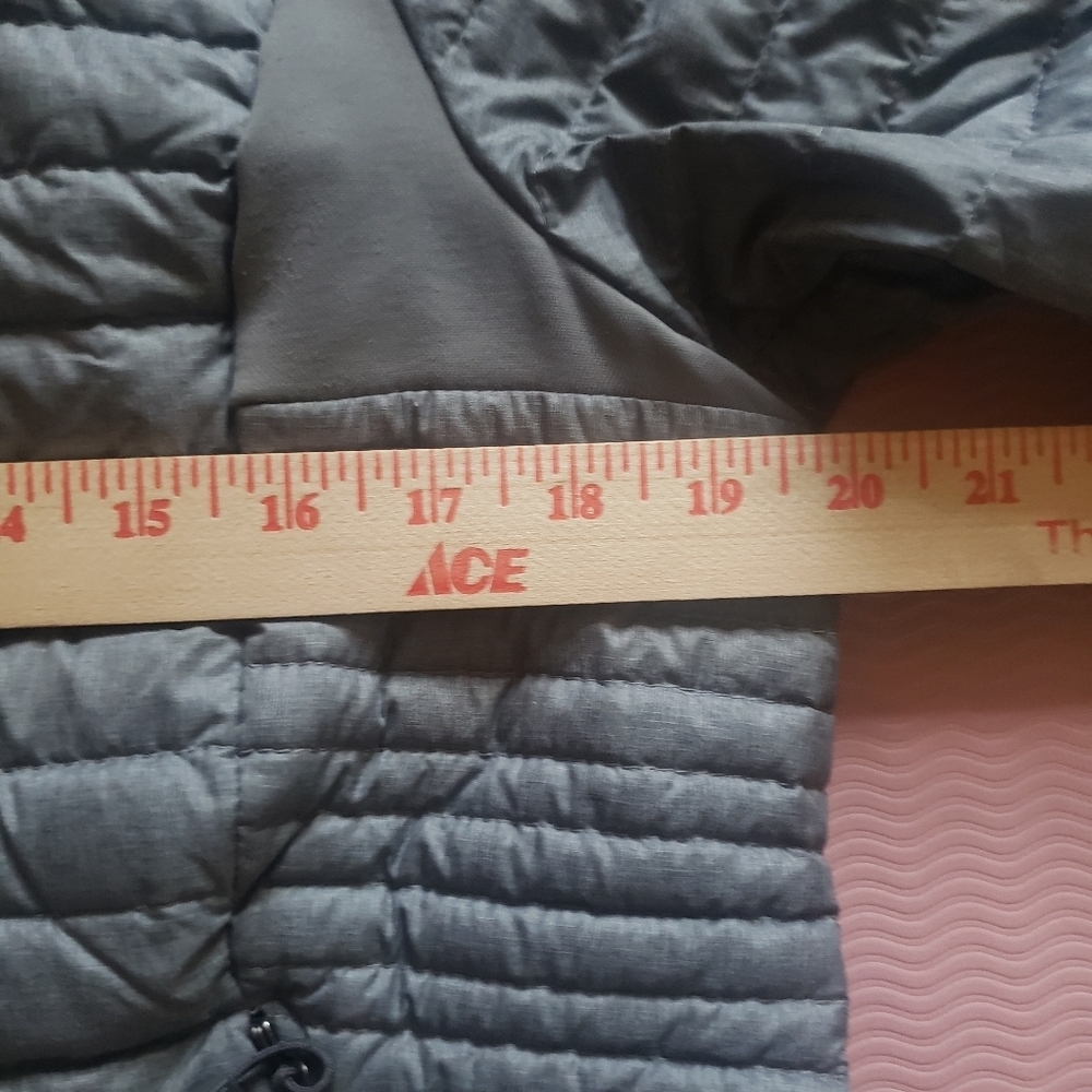 Women's Large Eddie Bauer Down Coat BROKEN ZIPPER Grey Hooded Jacket - Picture 12 of 16